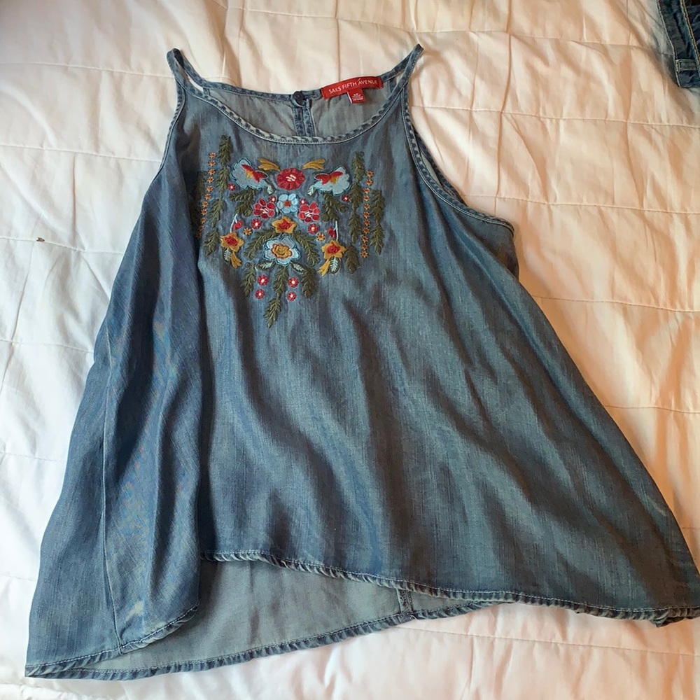 Sacks fifth Ave denim embroider top